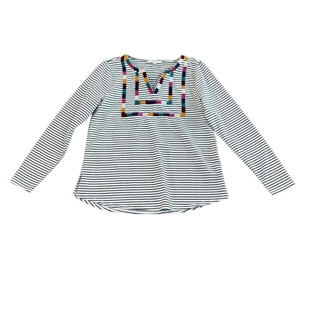 Andree by Unit Women's Large Top Striped Embroidered‎ Tribal Boho Cotton Blend